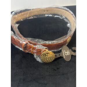 Women's Genuine Brown Italian Leather Belt Large with Gold Embellishments NWT